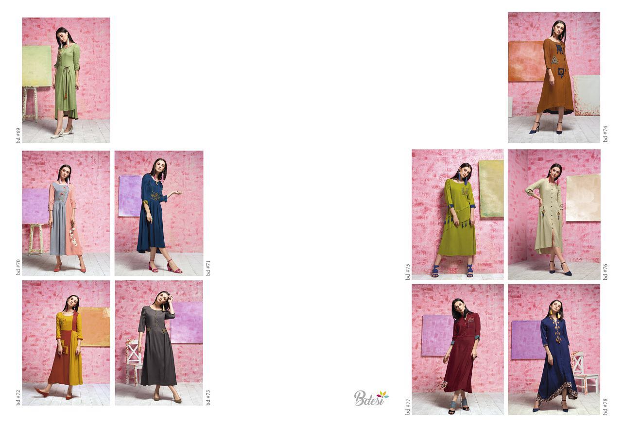 Petels By Bdesi 69 To 78 Series Designer Stylish Fancy Beautiful Colorful Party Wear & Ethnic Wear Rayon Slub Embroidered Kurtis At Wholesale Price