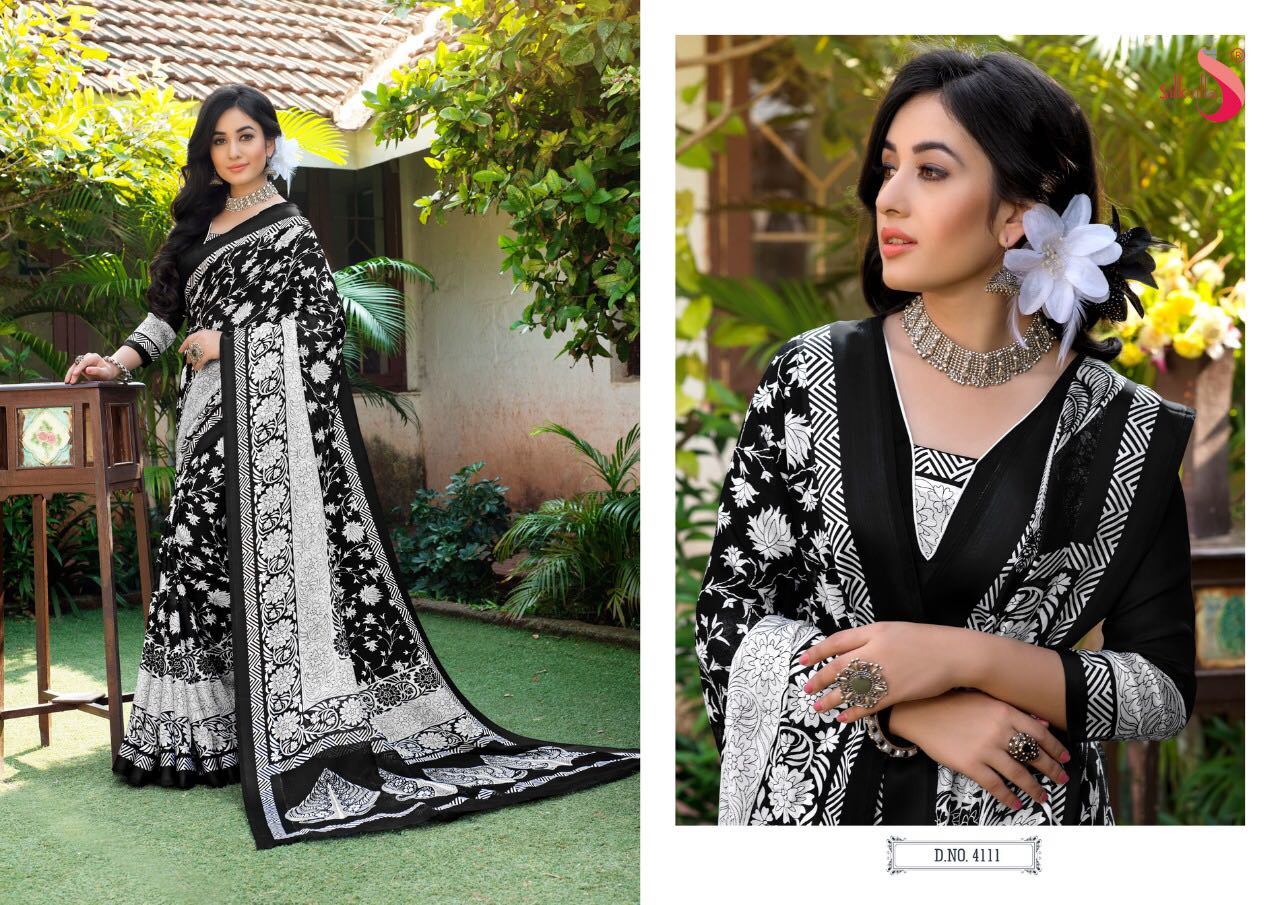 Pikasso By Silkvilla 4101 To 4111 Series Designer Beautiful Colorful Fancy Ethnic Wear & Party Wear Printed Jute Satin Border Sarees At Wholesale Price