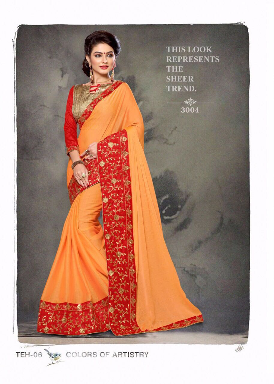 Platinum By Right One Fashion 3001 To 3012 Series Indian Beautiful Colorful Fancy Traditional Wear & Party Wear Two Tone Chiffon Embroidered Sarees At Wholesale Price
