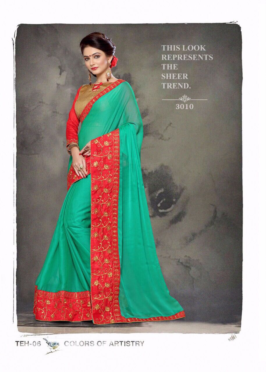 Platinum By Right One Fashion 3001 To 3012 Series Indian Beautiful Colorful Fancy Traditional Wear & Party Wear Two Tone Chiffon Embroidered Sarees At Wholesale Price