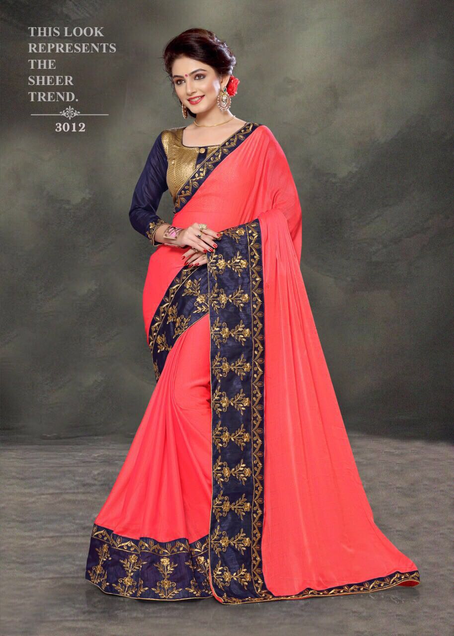 Platinum By Right One Fashion 3001 To 3012 Series Indian Beautiful Colorful Fancy Traditional Wear & Party Wear Two Tone Chiffon Embroidered Sarees At Wholesale Price