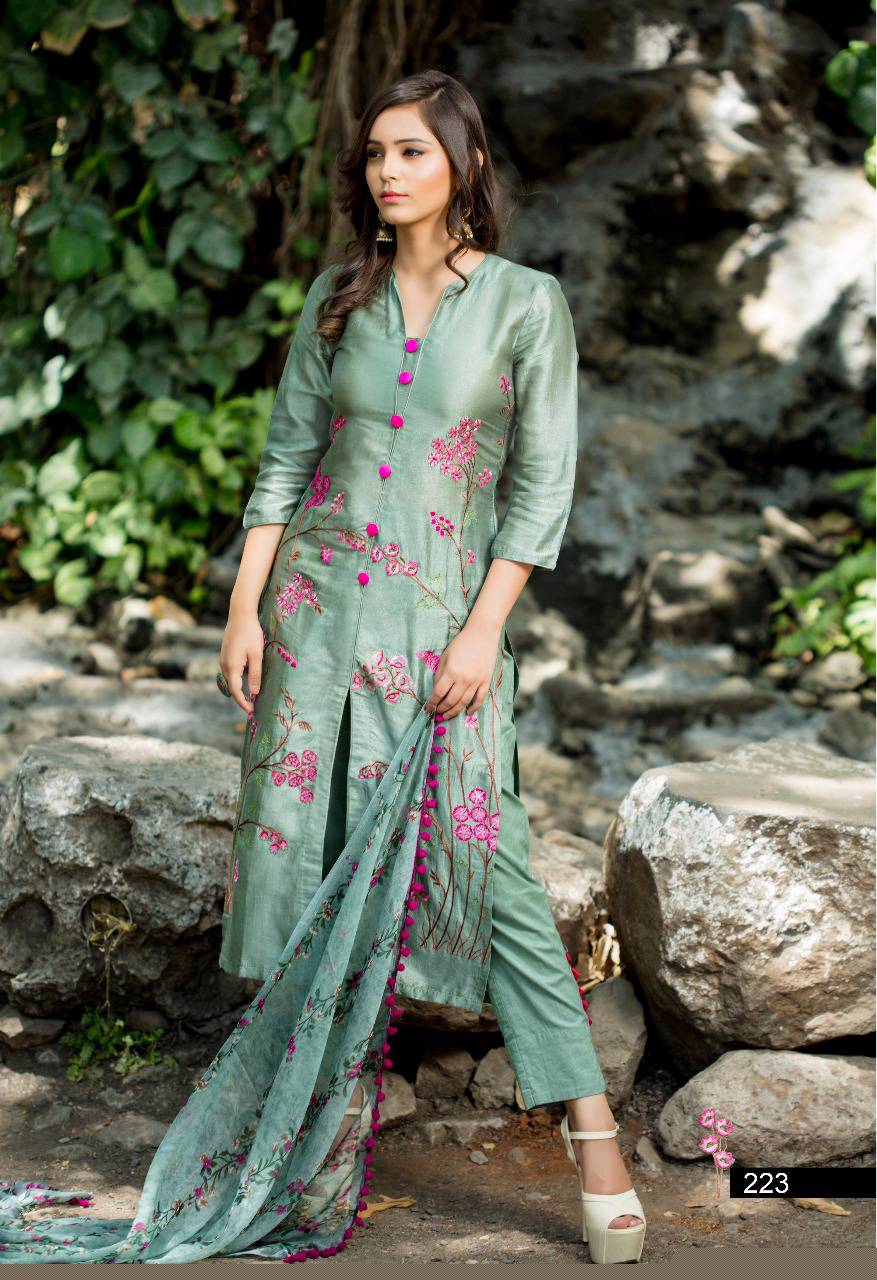 Preet Collection By Rvee Gold 217 To 224 Series Stylish Designer Beautiful Embroidered Party Wear & Occasional Wear Pure Bemberg Russian Silk Dresses At Wholesale Price