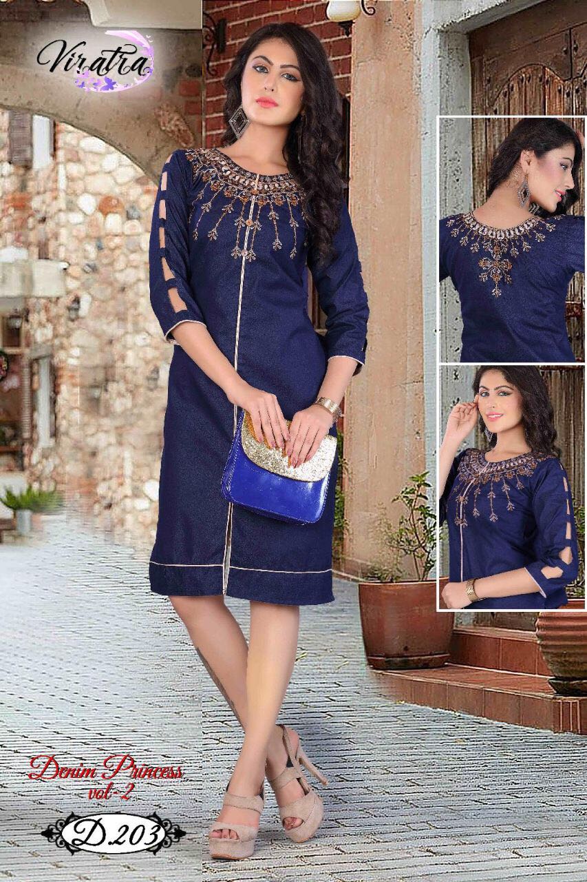 Princess Vol-2 By Viratra Tex 201 To 208 Series Beautiful Colorful Stylish Fancy Casual Wear & Ethnic Wear Denim Printed Kurtis At Wholesale Price