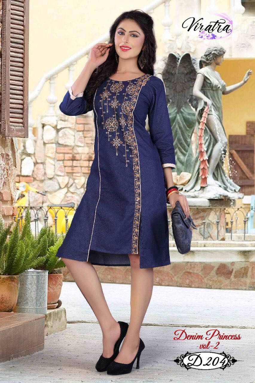 Princess Vol-2 By Viratra Tex 201 To 208 Series Beautiful Colorful Stylish Fancy Casual Wear & Ethnic Wear Denim Printed Kurtis At Wholesale Price
