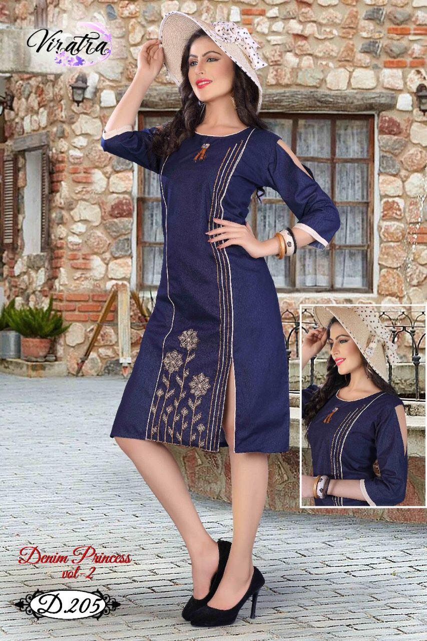 Princess Vol-2 By Viratra Tex 201 To 208 Series Beautiful Colorful Stylish Fancy Casual Wear & Ethnic Wear Denim Printed Kurtis At Wholesale Price