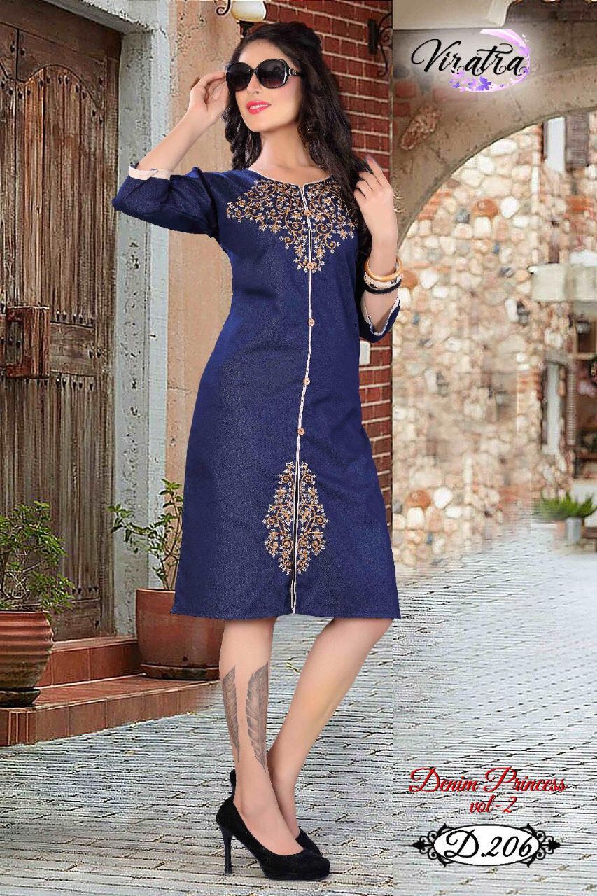Princess Vol-2 By Viratra Tex 201 To 208 Series Beautiful Colorful Stylish Fancy Casual Wear & Ethnic Wear Denim Printed Kurtis At Wholesale Price
