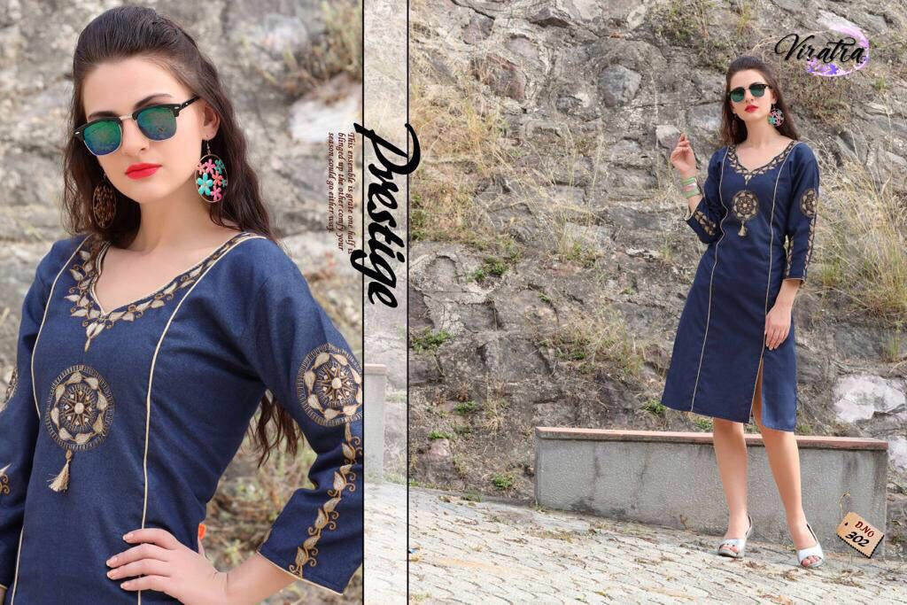 Princess Vol-3 By Viratra Tex 301 To 308 Series Beautiful Colorful Fancy Casual Wear & Ethnic Wear Denim Work Kurtis At Wholesale Price