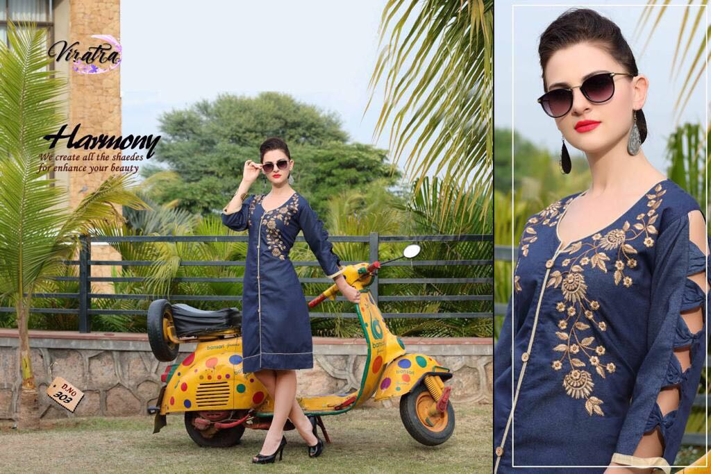 Princess Vol-3 By Viratra Tex 301 To 308 Series Beautiful Colorful Fancy Casual Wear & Ethnic Wear Denim Work Kurtis At Wholesale Price