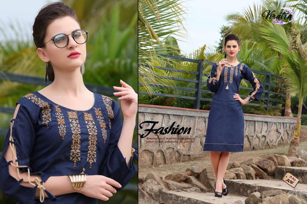 Princess Vol-3 By Viratra Tex 301 To 308 Series Beautiful Colorful Fancy Casual Wear & Ethnic Wear Denim Work Kurtis At Wholesale Price