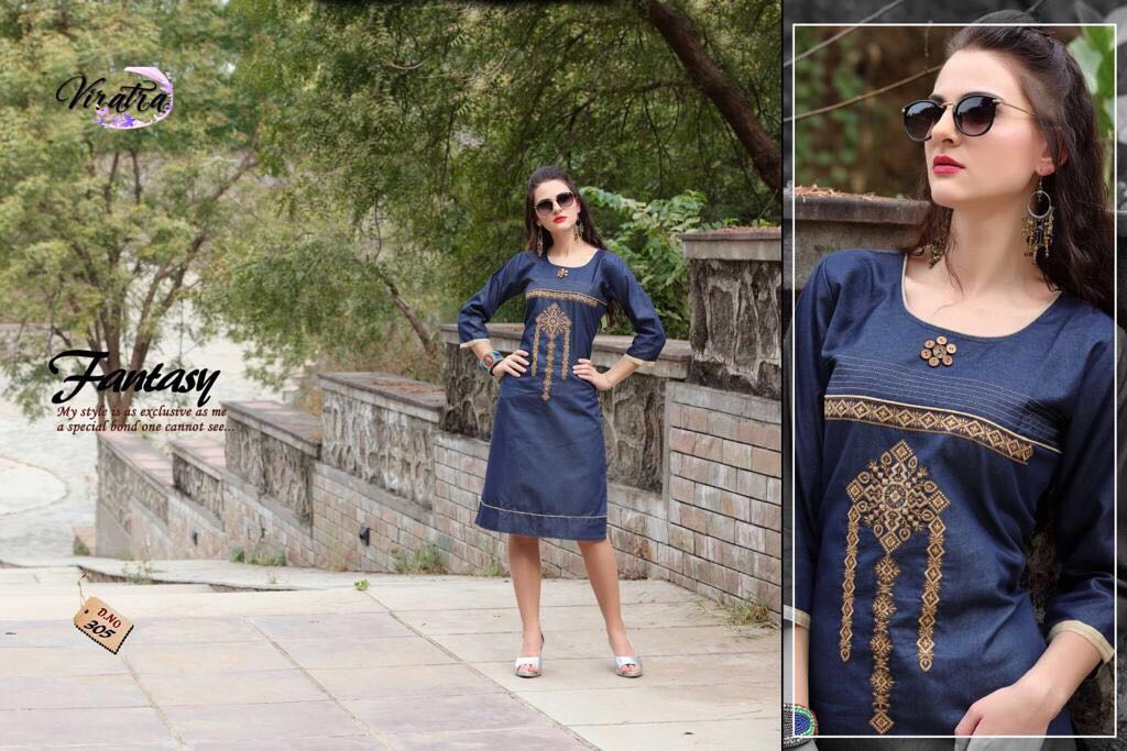 Princess Vol-3 By Viratra Tex 301 To 308 Series Beautiful Colorful Fancy Casual Wear & Ethnic Wear Denim Work Kurtis At Wholesale Price