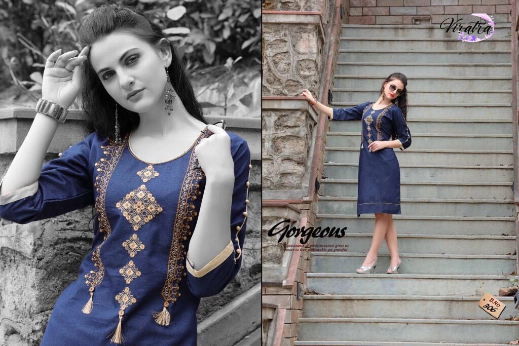 Princess Vol-3 By Viratra Tex 301 To 308 Series Beautiful Colorful Fancy Casual Wear & Ethnic Wear Denim Work Kurtis At Wholesale Price