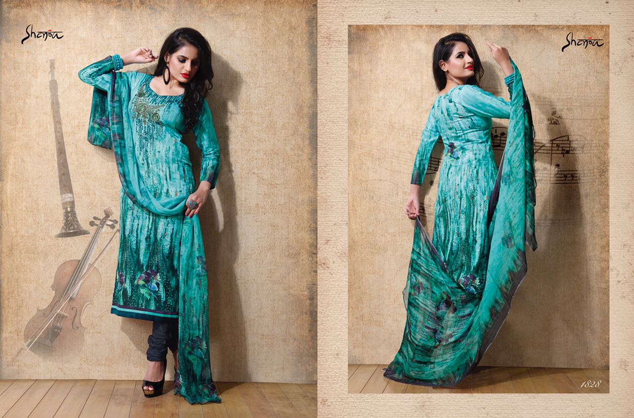 Raaga By Shenoa 1821 To 1836 Series Bollywood Stylish Designer Digital Printed And Embroidered Party Wear Cotton Satin Dresses At Wholesale Price