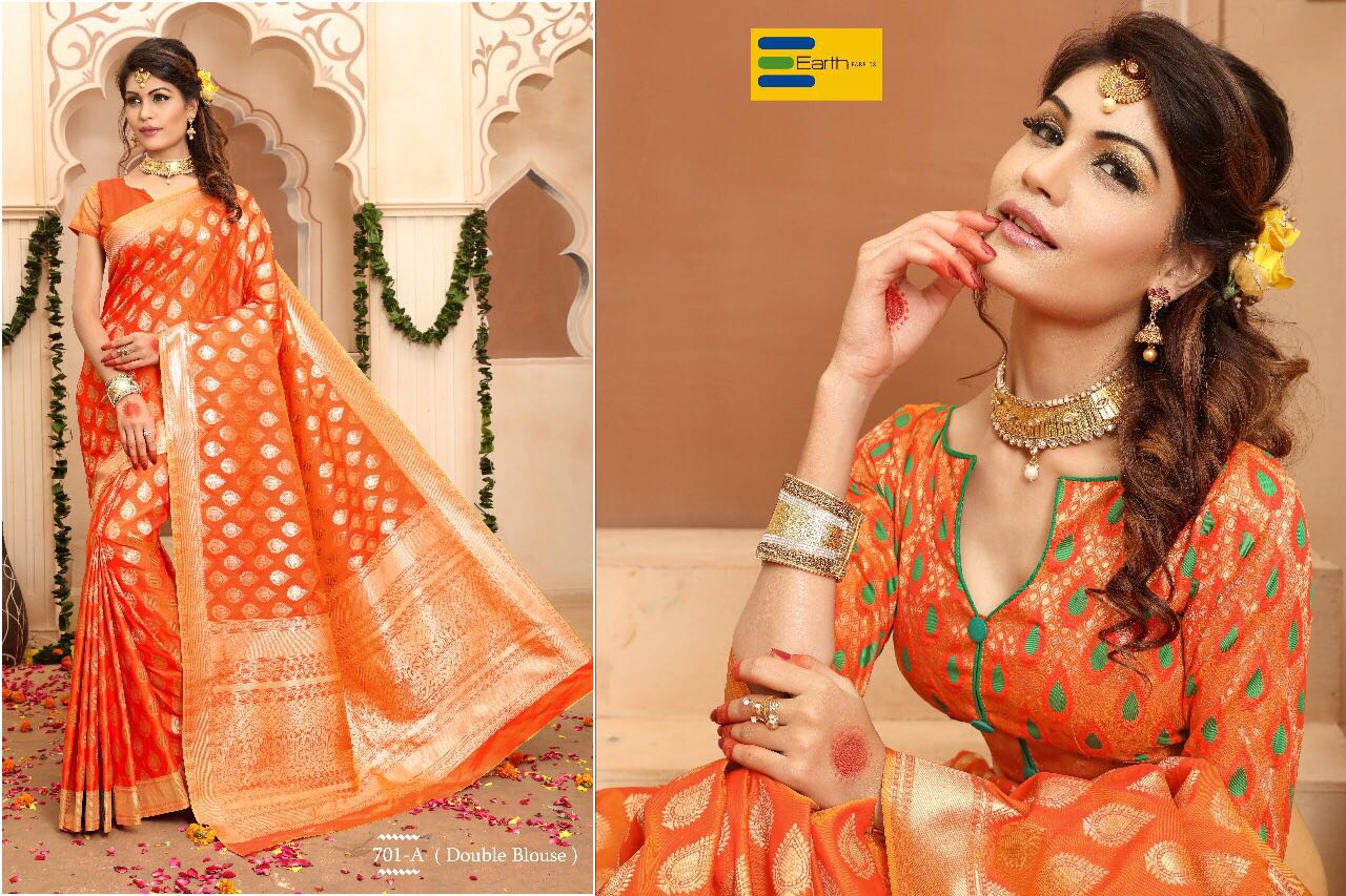 Rainbow By Earth 701-a To 707-c Series Beautiful Indian Designer Festive Collection Occasional Wear Pure Banarasi Silk Printed Sarees At Wholesale Price