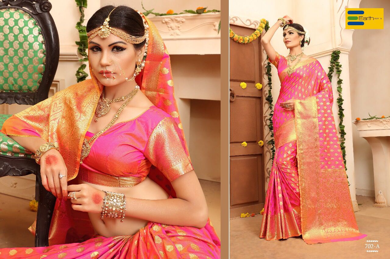 Rainbow By Earth 701-a To 707-c Series Beautiful Indian Designer Festive Collection Occasional Wear Pure Banarasi Silk Printed Sarees At Wholesale Price