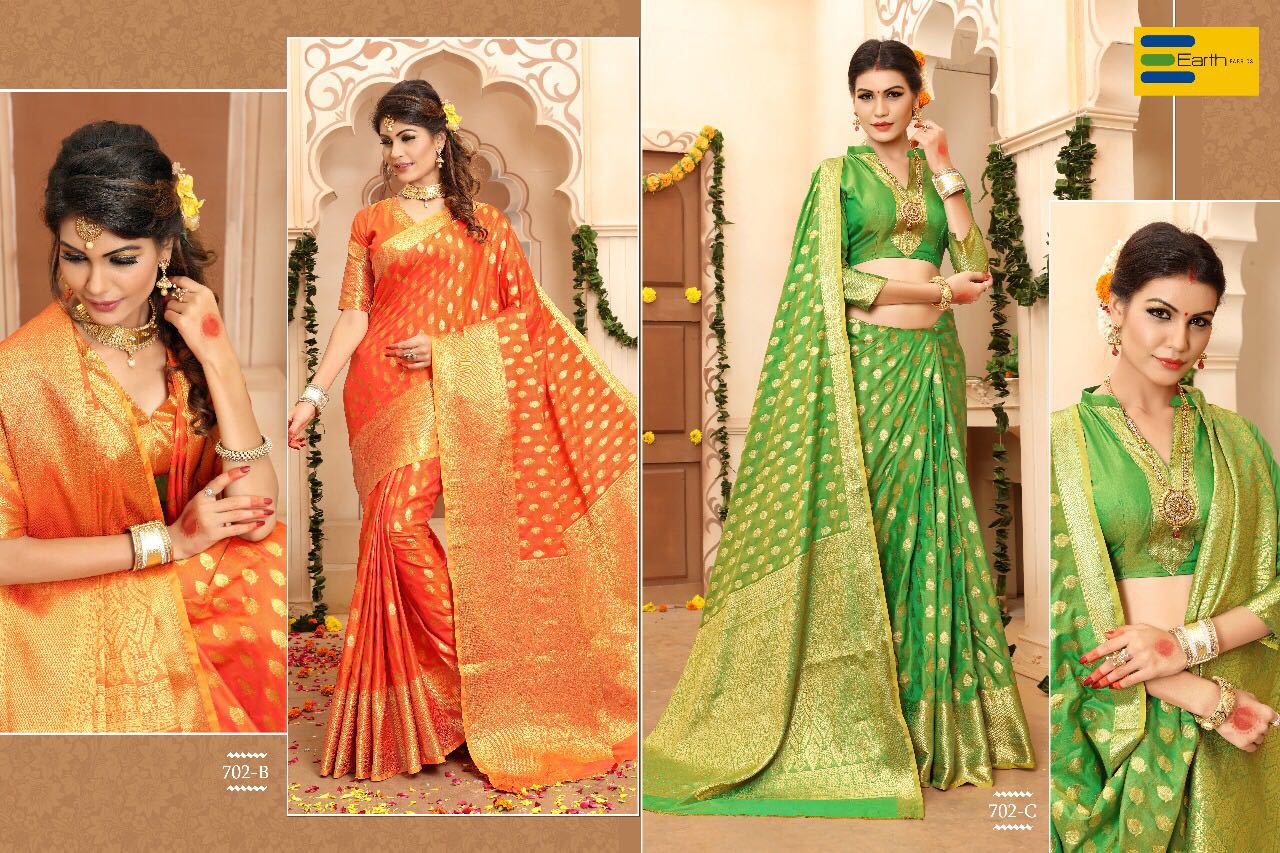 Rainbow By Earth 701-a To 707-c Series Beautiful Indian Designer Festive Collection Occasional Wear Pure Banarasi Silk Printed Sarees At Wholesale Price