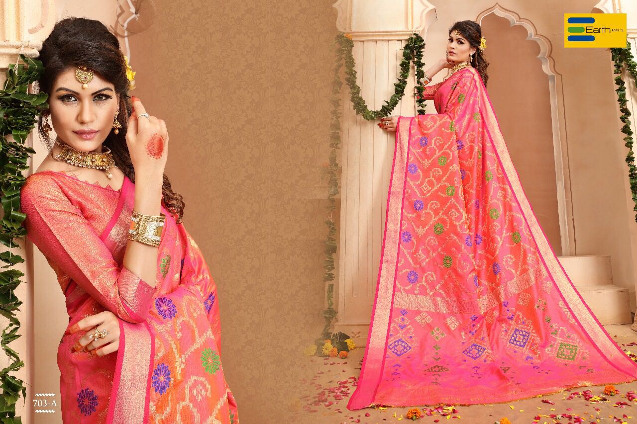 Rainbow By Earth 701-a To 707-c Series Beautiful Indian Designer Festive Collection Occasional Wear Pure Banarasi Silk Printed Sarees At Wholesale Price