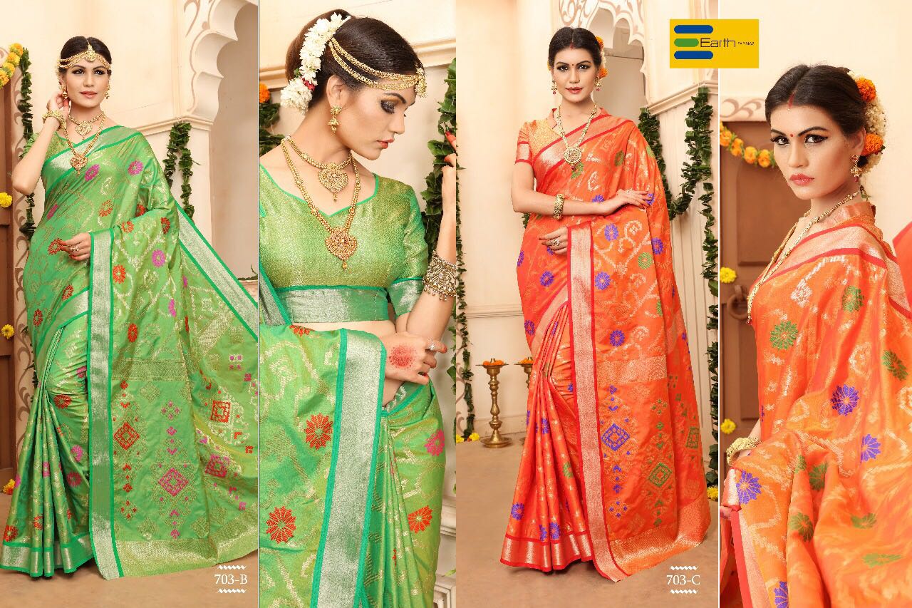 Rainbow By Earth 701-a To 707-c Series Beautiful Indian Designer Festive Collection Occasional Wear Pure Banarasi Silk Printed Sarees At Wholesale Price