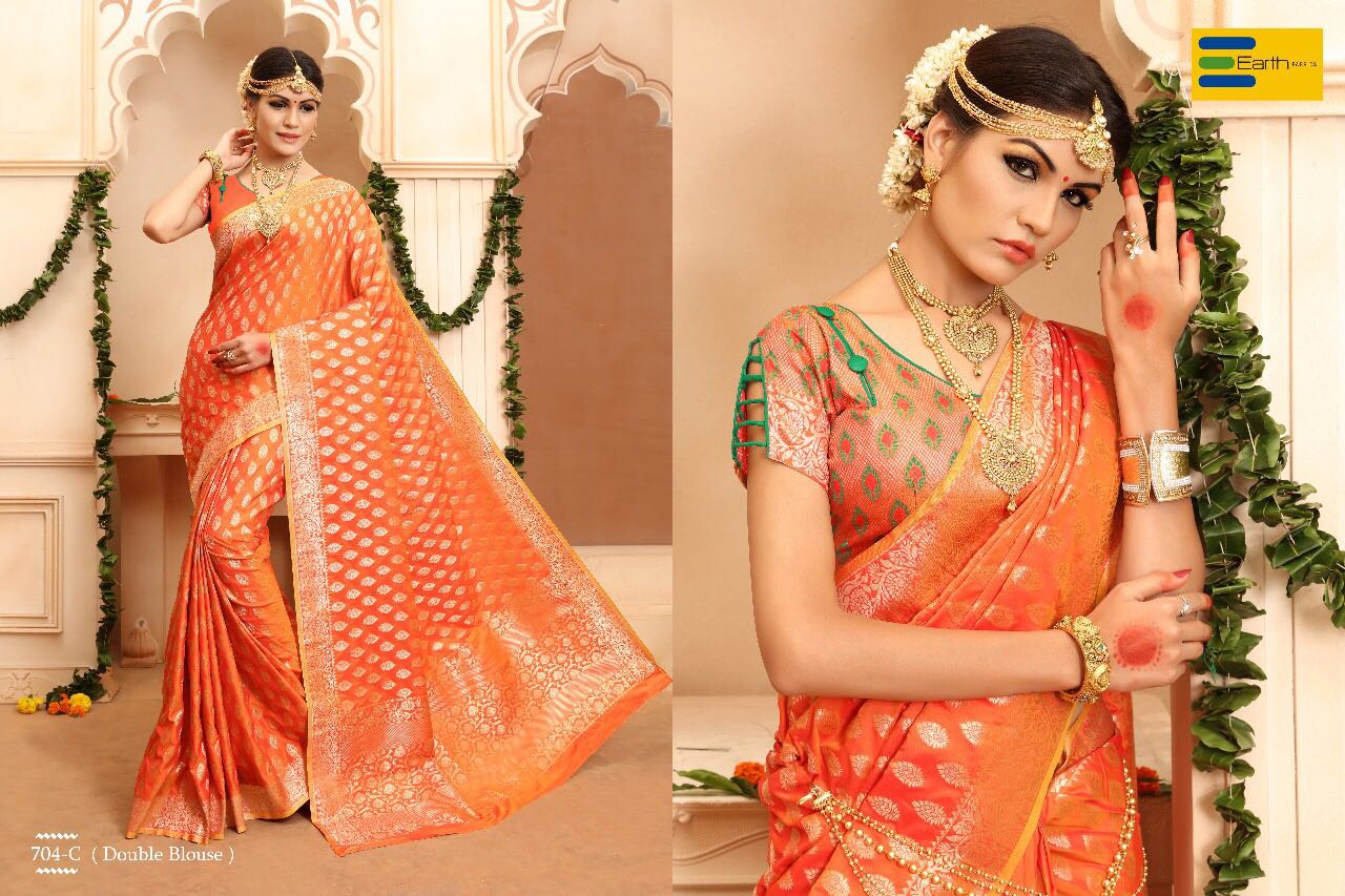 Rainbow By Earth 701-a To 707-c Series Beautiful Indian Designer Festive Collection Occasional Wear Pure Banarasi Silk Printed Sarees At Wholesale Price