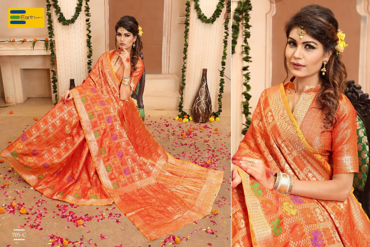 Rainbow By Earth 701-a To 707-c Series Beautiful Indian Designer Festive Collection Occasional Wear Pure Banarasi Silk Printed Sarees At Wholesale Price