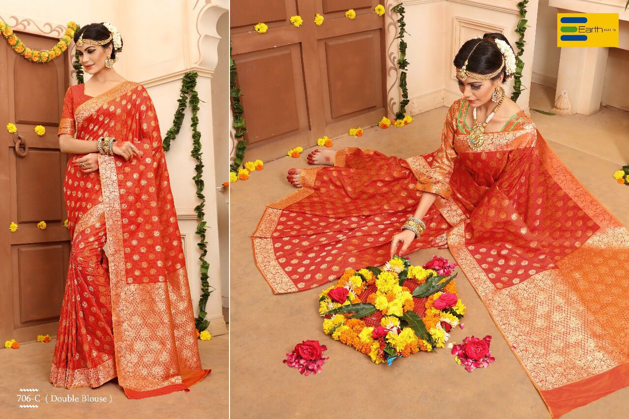 Rainbow By Earth 701-a To 707-c Series Beautiful Indian Designer Festive Collection Occasional Wear Pure Banarasi Silk Printed Sarees At Wholesale Price
