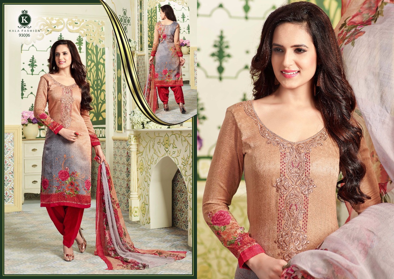 Rajdhani Vol-93 By Kala Fashion 93001 To 93007 Series Patiyala Suits With Embroidery Work Beautiful Colorful Fancy Casual Wear & Winter Wear Pashmina Printed Dresses At Wholesale Price