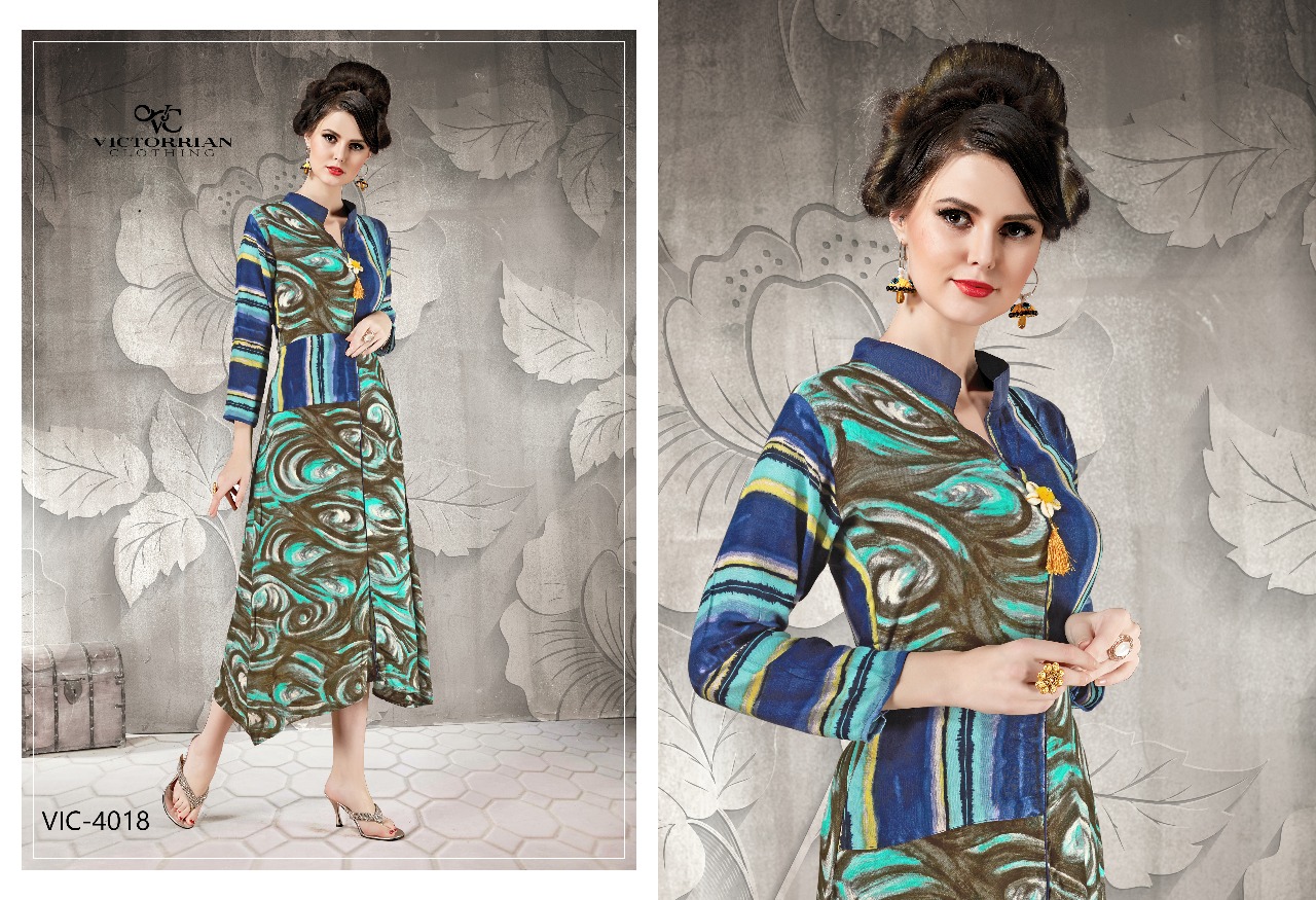 Reload Vol-5 By Victorrian Clothing 4011 To 4018 Series Beautiful Stylish Colorful Fancy Casual Wear & Ethnic Wear Vicscose Rayon Printed Kurtis At Wholesale Price