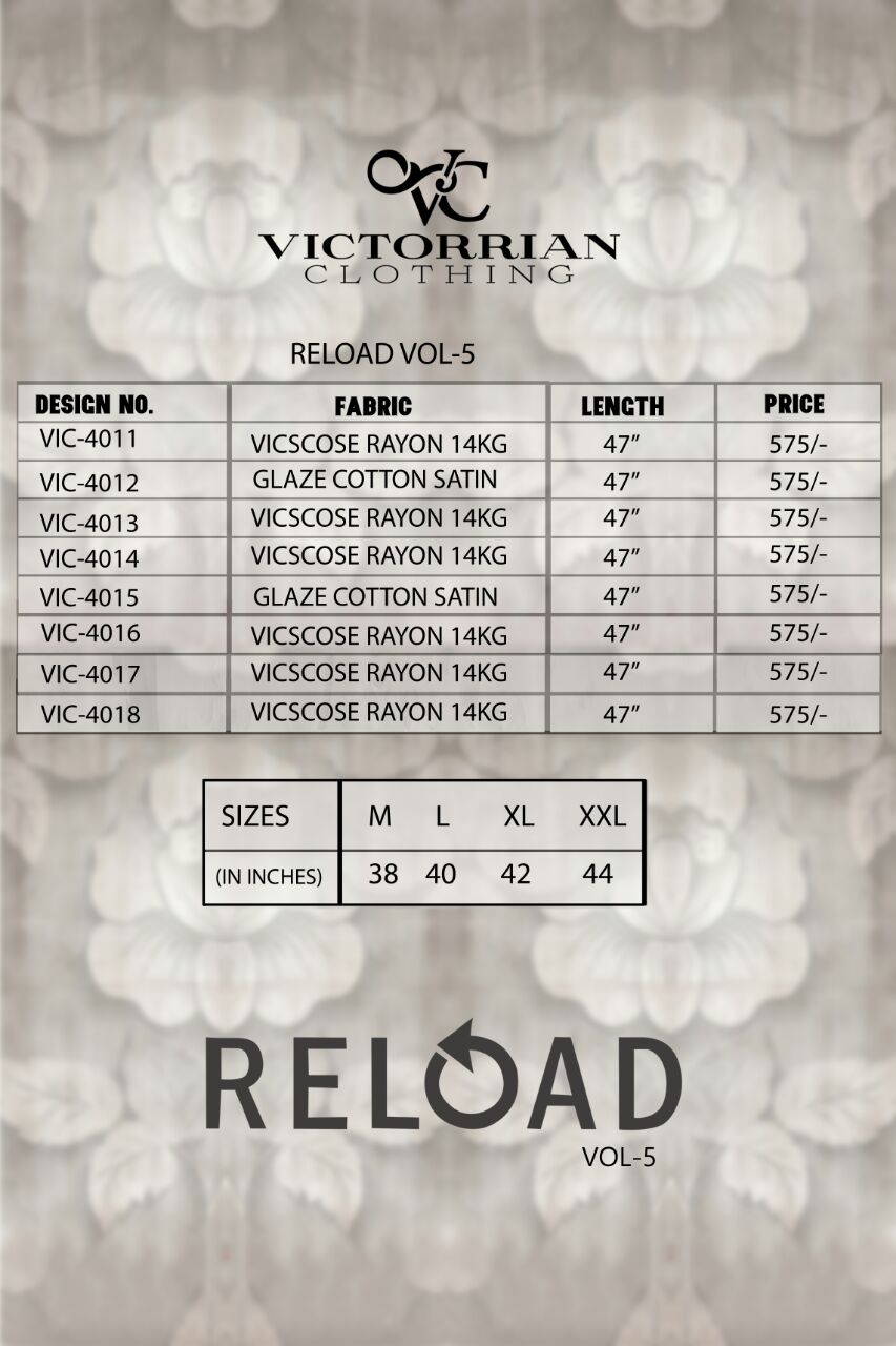 Reload Vol-5 By Victorrian Clothing 4011 To 4018 Series Beautiful Stylish Colorful Fancy Casual Wear & Ethnic Wear Vicscose Rayon Printed Kurtis At Wholesale Price