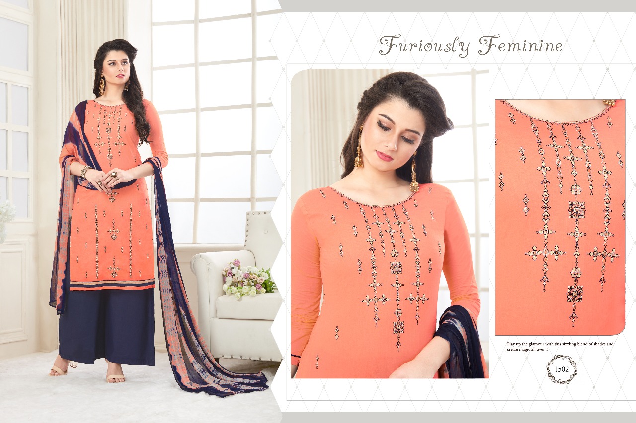 Rivaaz By Veera Tex 1501 To 1510 Series Beautiful Colorful Fancy Embroidered Work Ethnic Wear Suits Occasional Wear Cotton Cambric Dresses At Wholesale Price