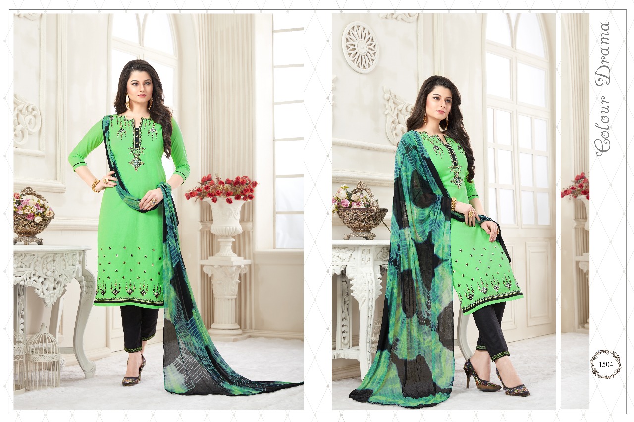 Rivaaz By Veera Tex 1501 To 1510 Series Beautiful Colorful Fancy Embroidered Work Ethnic Wear Suits Occasional Wear Cotton Cambric Dresses At Wholesale Price