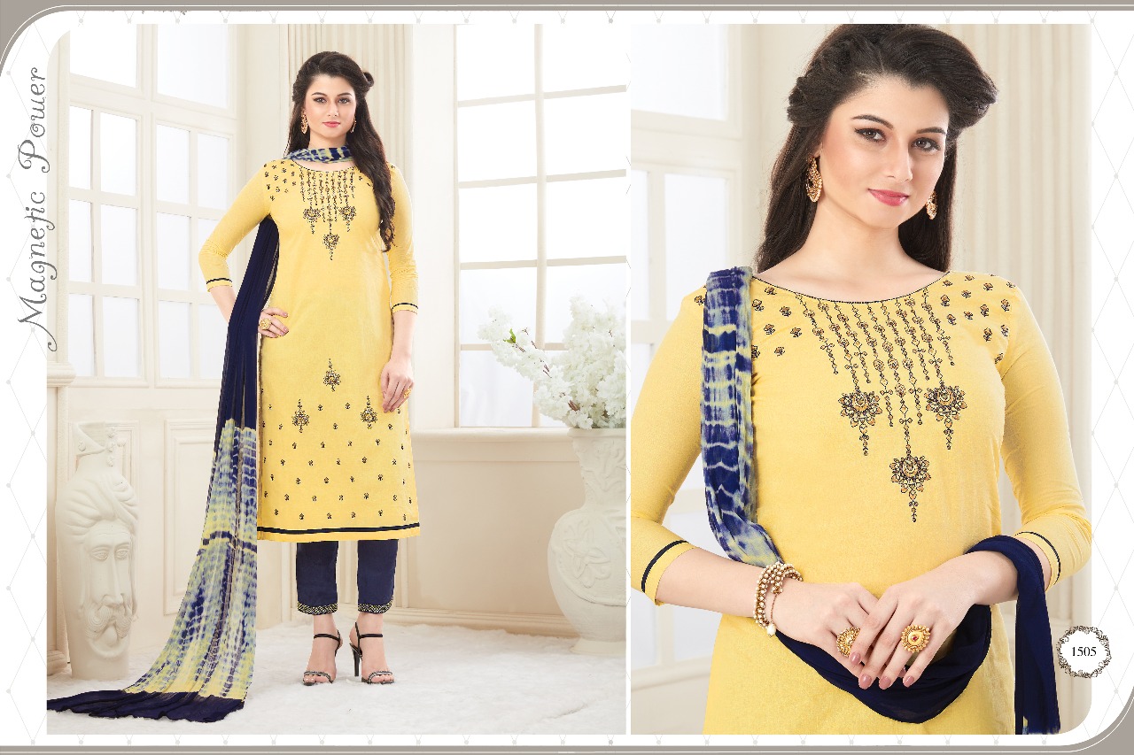 Rivaaz By Veera Tex 1501 To 1510 Series Beautiful Colorful Fancy Embroidered Work Ethnic Wear Suits Occasional Wear Cotton Cambric Dresses At Wholesale Price