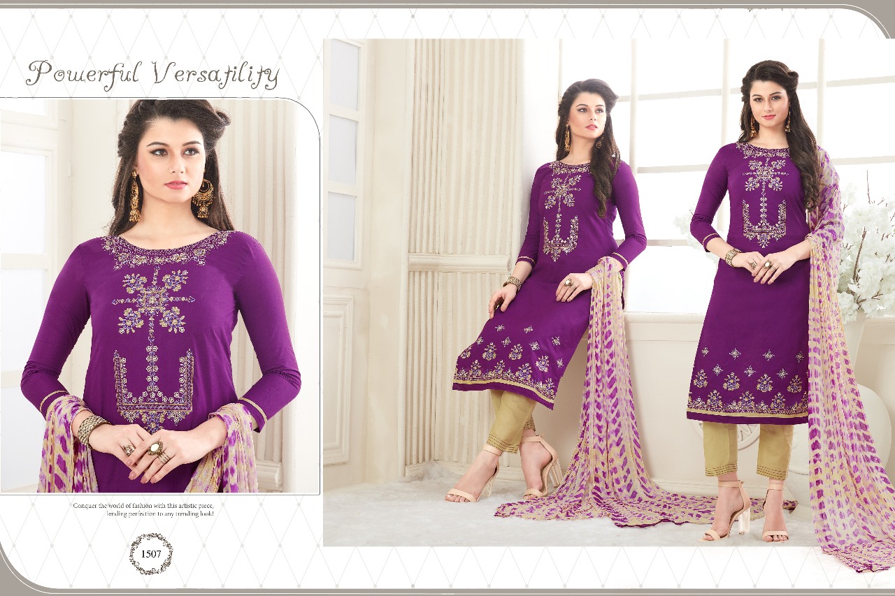 Rivaaz By Veera Tex 1501 To 1510 Series Beautiful Colorful Fancy Embroidered Work Ethnic Wear Suits Occasional Wear Cotton Cambric Dresses At Wholesale Price