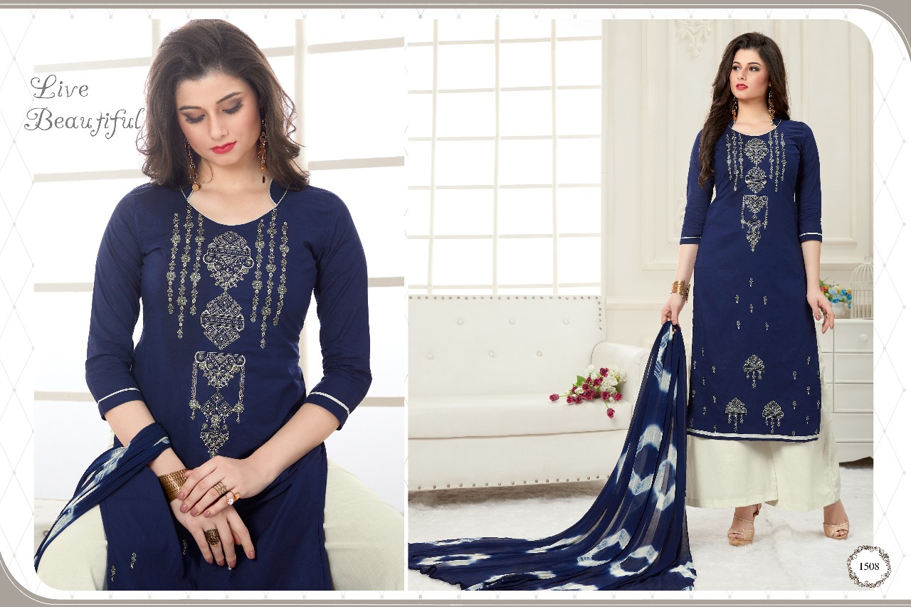 Rivaaz By Veera Tex 1501 To 1510 Series Beautiful Colorful Fancy Embroidered Work Ethnic Wear Suits Occasional Wear Cotton Cambric Dresses At Wholesale Price