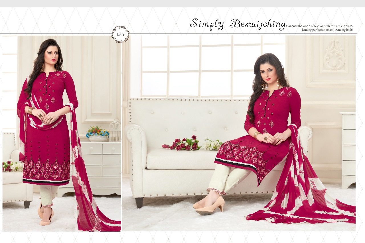 Rivaaz By Veera Tex 1501 To 1510 Series Beautiful Colorful Fancy Embroidered Work Ethnic Wear Suits Occasional Wear Cotton Cambric Dresses At Wholesale Price