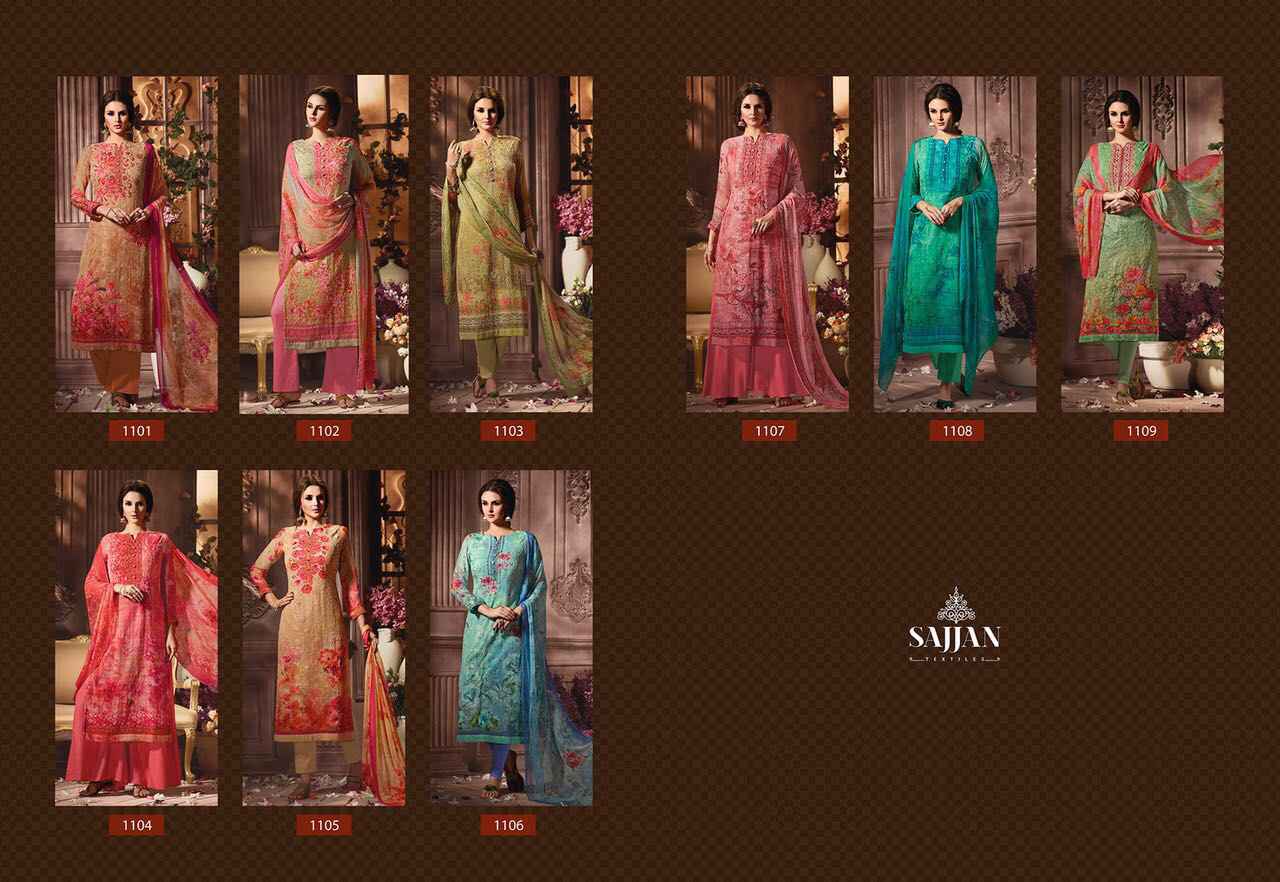 Rose Vol-11 By Sajjan 1101 To 1109 Series Beautiful Designer Pakistani Suits With Aari Work Fancy Casual Wear & Occasional Wear Visscos Georgette Printed Dresses At Wholesale Price