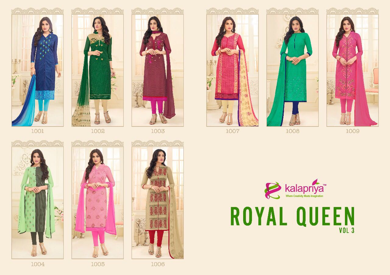 Royal Queen Vol-3 By Kalapriya 1001 To 1009 Series Indian Beautiful Fancy Colorful Party Wear & Casual Wear Chanderi Dresses At Wholesale Price
