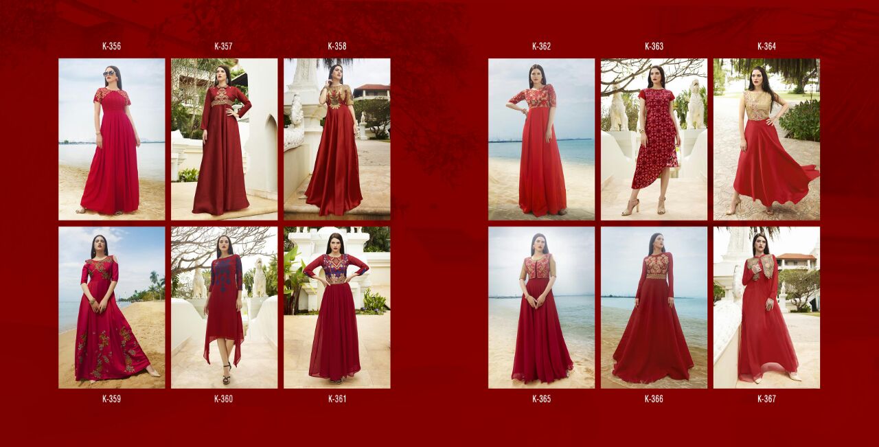Royal Red By Eternal 356 To 367 Series Bollywood Beautiful Stylish Designer Embroidered Party Wear Ready To Wear Silk Gown At Wholesale Price