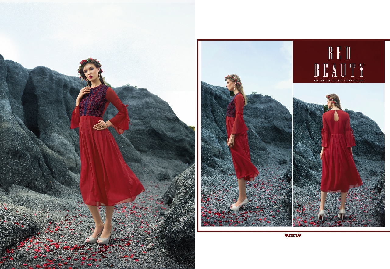 Royal Red Vol-2 By Eternal 482 To 491 Series Designer Beautiful Stylish Colorful Fancy Ethnic Wear & Casual Wear Faux Georgette Embroidered Kurtis At Wholesale Price