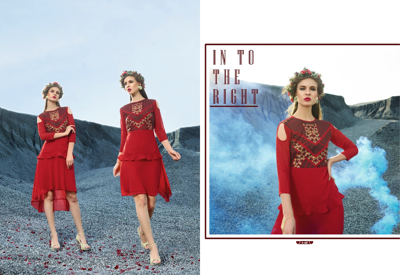 Royal Red Vol-2 By Eternal 482 To 491 Series Designer Beautiful Stylish Colorful Fancy Ethnic Wear & Casual Wear Faux Georgette Embroidered Kurtis At Wholesale Price