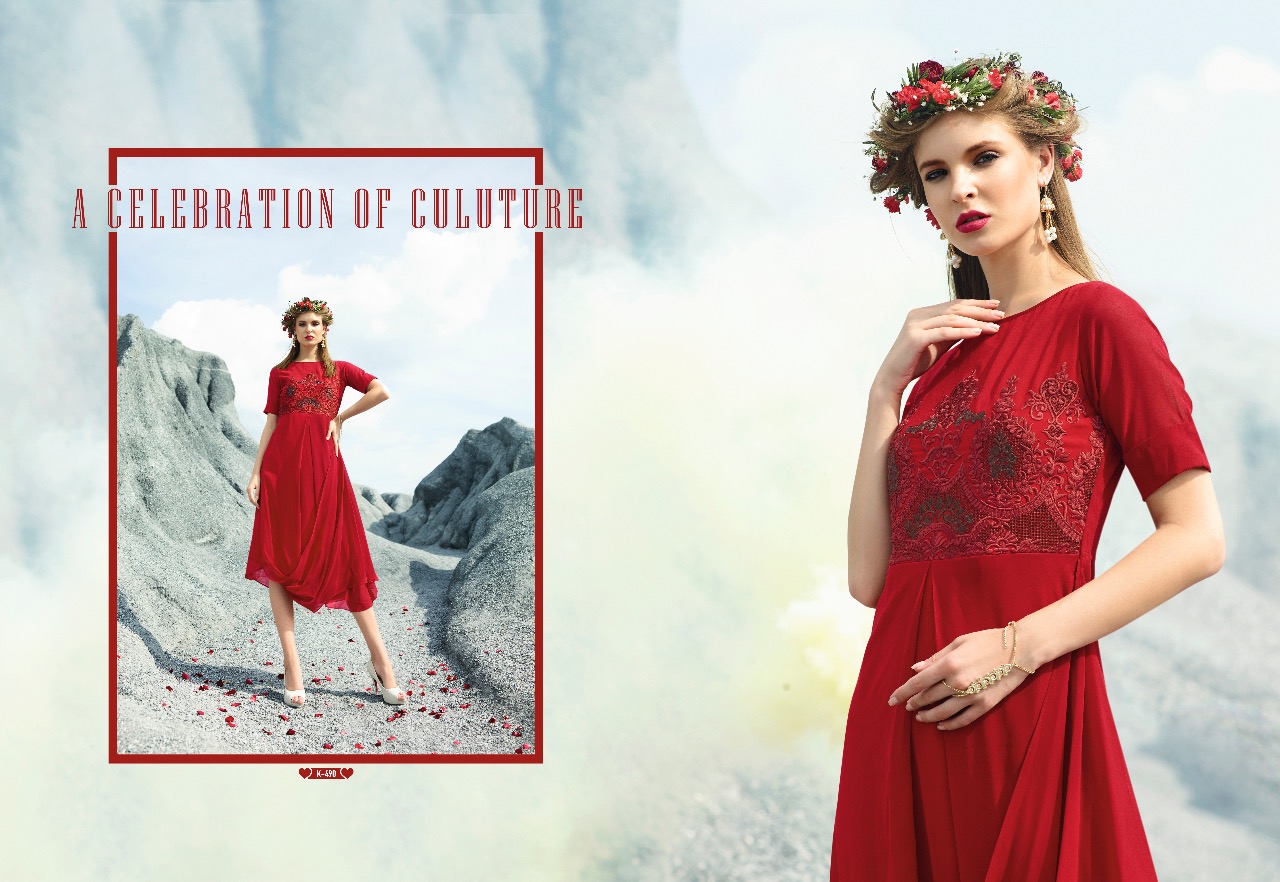 Royal Red Vol-2 By Eternal 482 To 491 Series Designer Beautiful Stylish Colorful Fancy Ethnic Wear & Casual Wear Faux Georgette Embroidered Kurtis At Wholesale Price