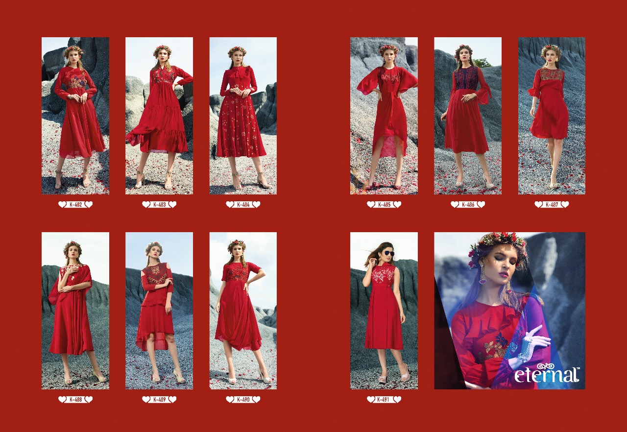 Royal Red Vol-2 By Eternal 482 To 491 Series Designer Beautiful Stylish Colorful Fancy Ethnic Wear & Casual Wear Faux Georgette Embroidered Kurtis At Wholesale Price