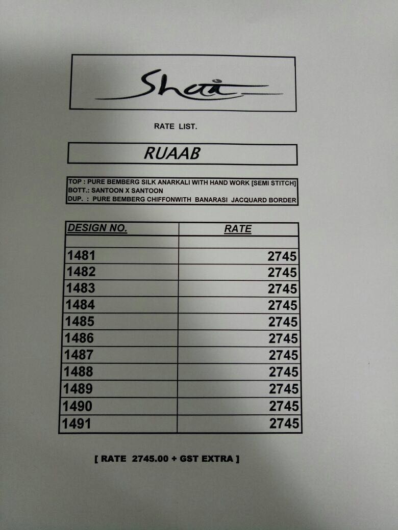 Ruaab By Shai 1481 To 1491 Series Beautiful Designer Colorful Fancy Party Wear & Occasional Wear Pure Bemberg Silk Dresses At Wholesale Price