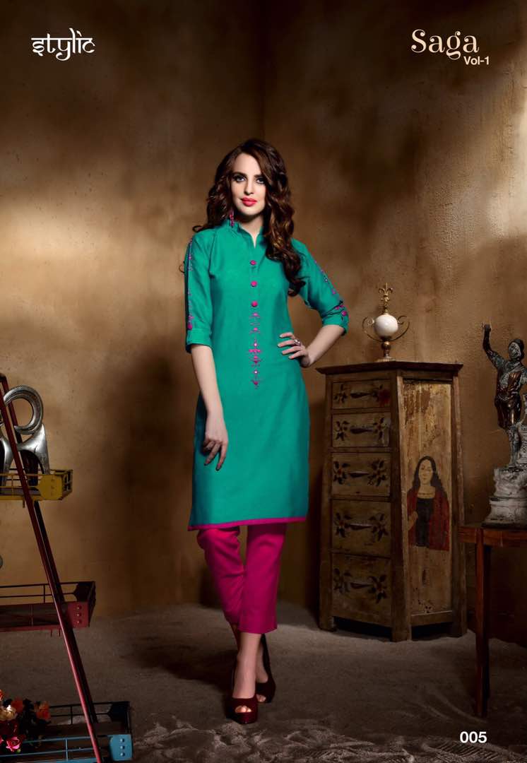 Saga-1 Unique Top & Pant Concept 001 To 010 Series By Stylic Beautiful Colorful Stylish Fancy Pretty Party Wear Casual Wear Occasional Wear Printed Kurti At Wholesale Price
