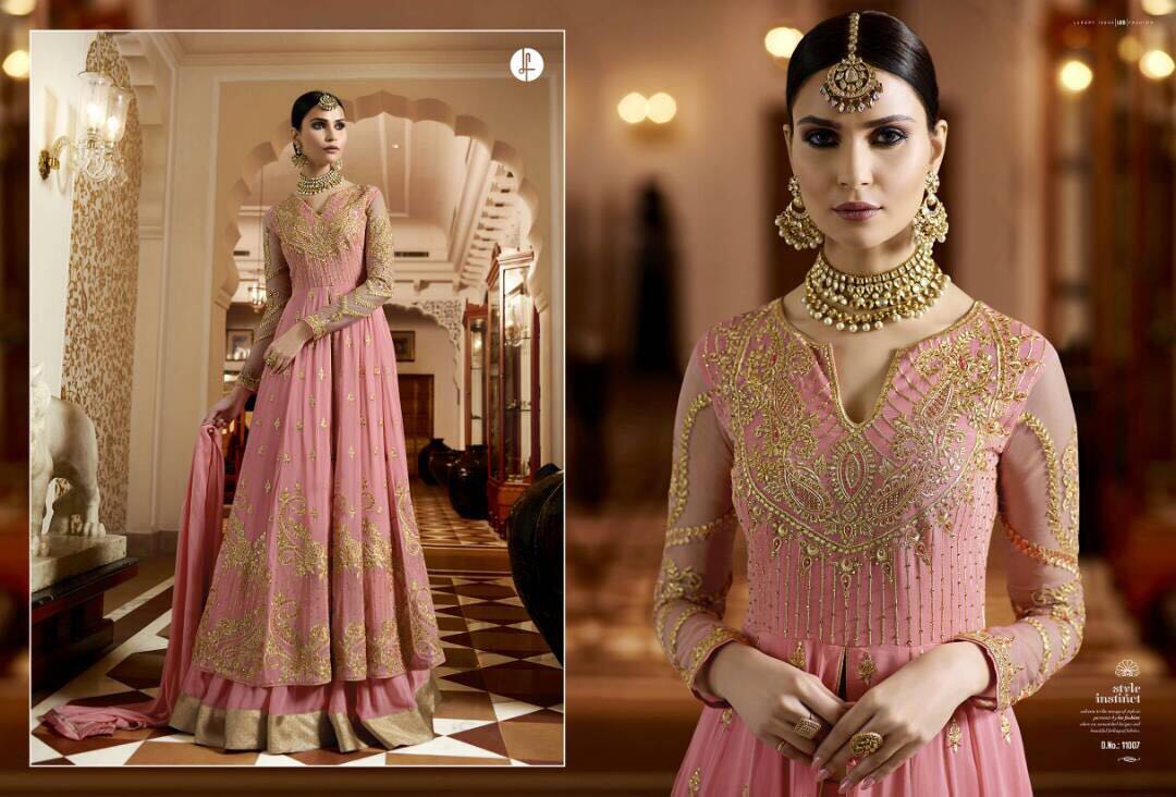 Sale - Aafreen-avida By Leo Fashions 11001 To 11009 Series Indian Stylish Beautiful Colourful Traditional Embroidered Party Wear Occasional Wear Georgette Dresses At Wholesale Price