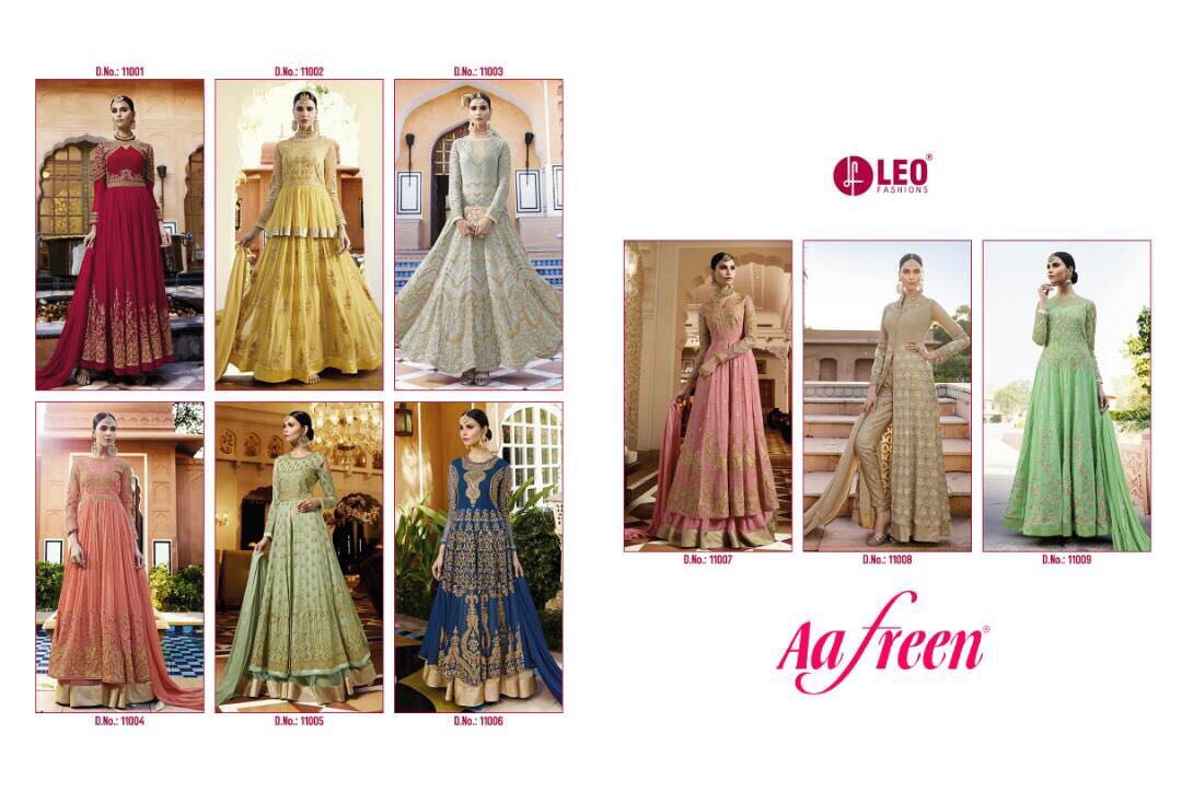 Sale - Aafreen-avida By Leo Fashions 11001 To 11009 Series Indian Stylish Beautiful Colourful Traditional Embroidered Party Wear Occasional Wear Georgette Dresses At Wholesale Price