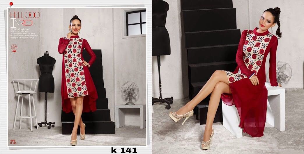 (sale)-red By Eternal 139 To 149 Series Stylish Beautiful Colorful Fancy Party Wear & Ethnic Wear Georgette Embroidered Kurtis At Wholesale Price