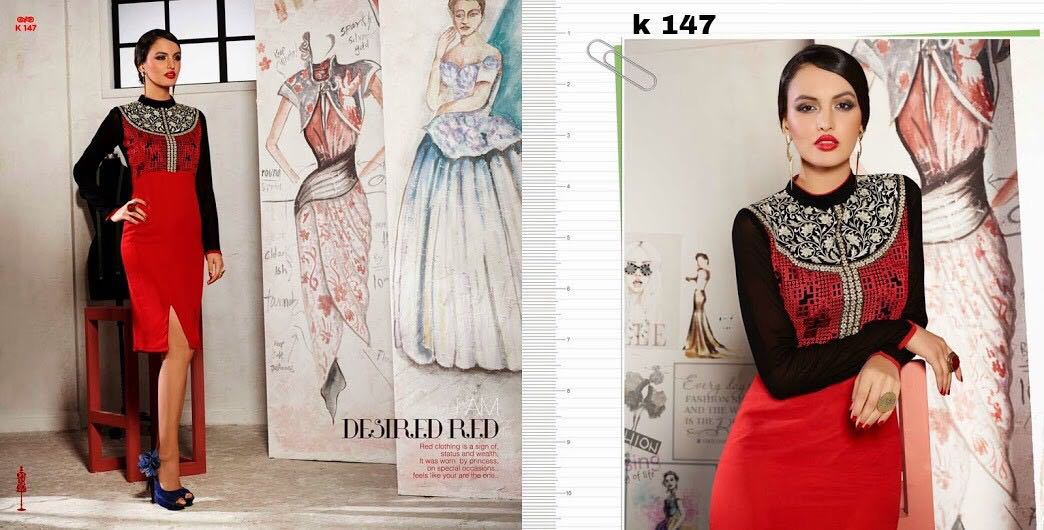 (sale)-red By Eternal 139 To 149 Series Stylish Beautiful Colorful Fancy Party Wear & Ethnic Wear Georgette Embroidered Kurtis At Wholesale Price