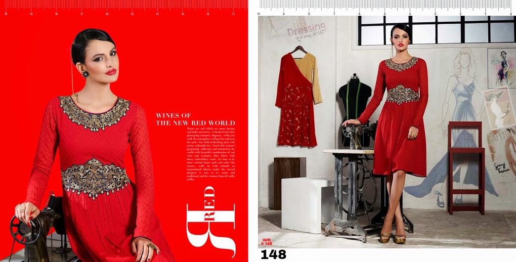 (sale)-red By Eternal 139 To 149 Series Stylish Beautiful Colorful Fancy Party Wear & Ethnic Wear Georgette Embroidered Kurtis At Wholesale Price