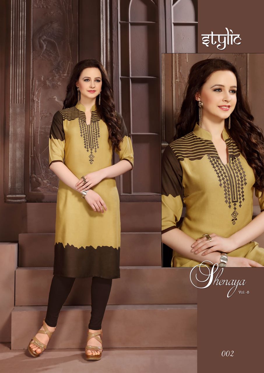 Sanaya-8 001 To 012 By Stylic Beautiful Colorful Stylish Party Wear Casual Wear Occasional Wear Printed Reyon Kurti At Wholesale Price