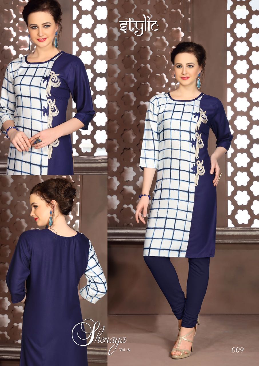 Sanaya-8 001 To 012 By Stylic Beautiful Colorful Stylish Party Wear Casual Wear Occasional Wear Printed Reyon Kurti At Wholesale Price