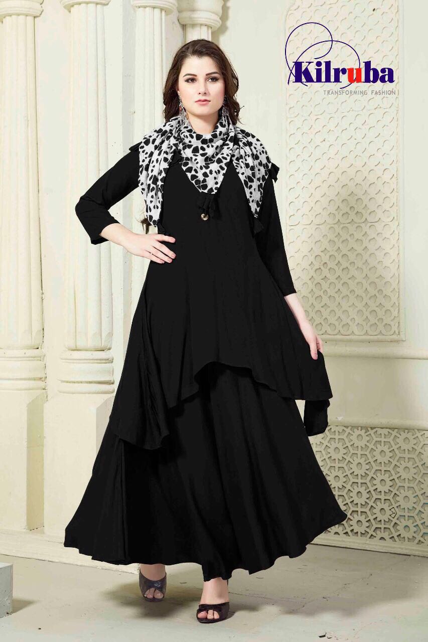 Scarf Kurti By Kilruba Beautiful Stylish Designer Colorful Ethnic Wear Fancy Casual Wear & Ready To Wear Rayon Cotton Printed Kurtis At Wholesale Price